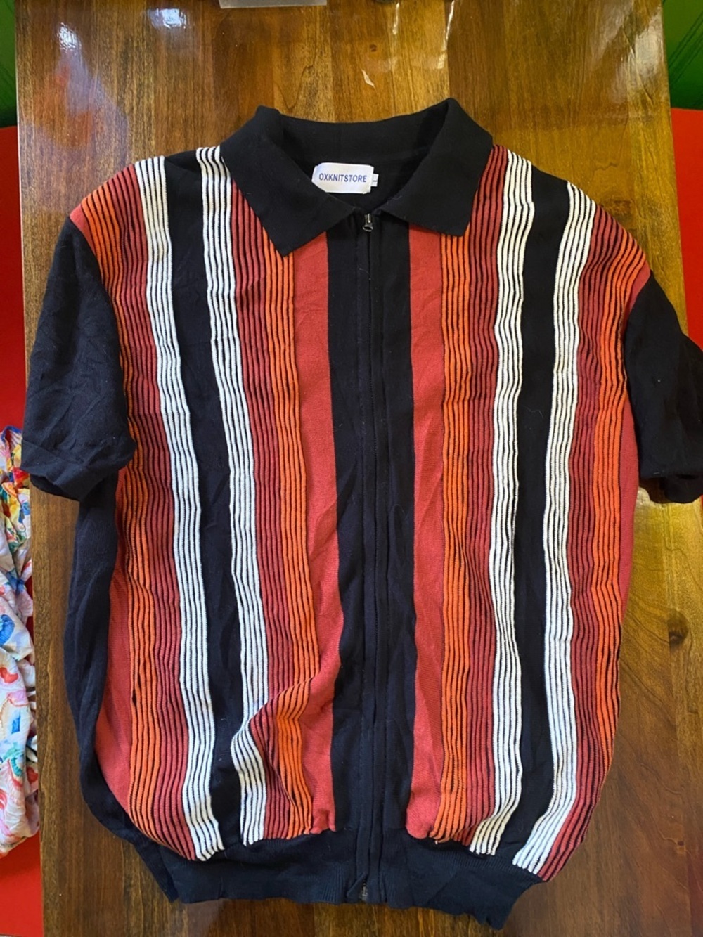 Men's OxKnit Striped Red & Black Zip Polo